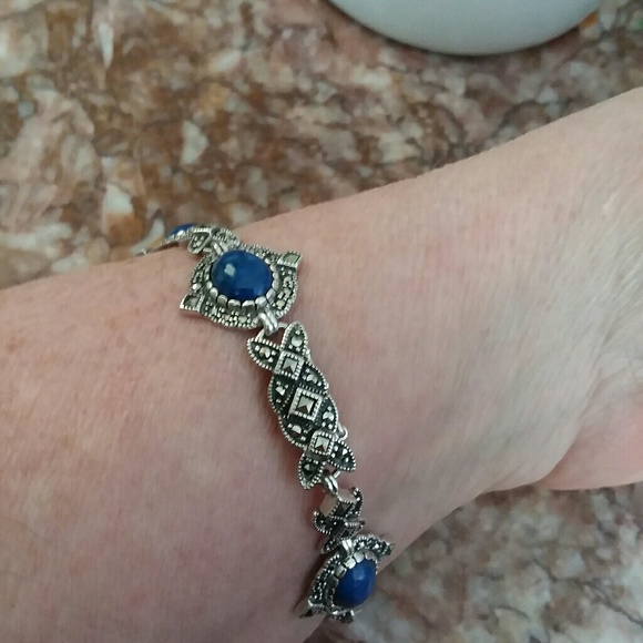 Lapis marcasite Station Bracelet 7.5" - Picture 7 of 7